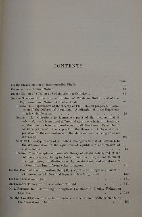جدول محتويات المجلد الأول من الأوراق الرياضية والفيزيائية (1880)