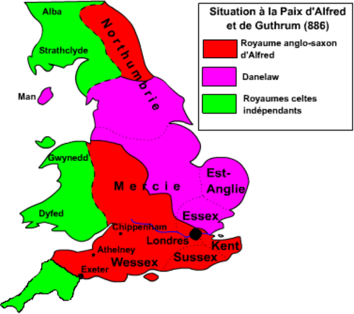 Wessex and areas under its control in 886.