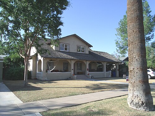 The Jesus Franco House was built in 1940 and is located at 321 W. Portland Avenue. The Spanish-language newspaper, El Sol, emerged in 1938 under the leadership of Jesús Franco, who became a very well-known individual in the Mexican community. This property is recognized as historic by the Hispanic American Historic Property Survey of the City of Phoenix. The house is listed in the National Register of Historic Places as part of the Roosevelt Historic District reference number: #83003490.