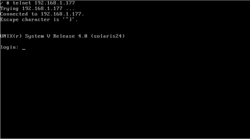 نظام التشغيل Solaris 2.4 (86Box) متصل عبر Telnet على جهاز افتراضي يعمل بنظام Dell Unix. (أيضًا على 86Box)