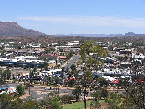 Alice Springs is a large town situated roughly in Australia's geographic red centre.