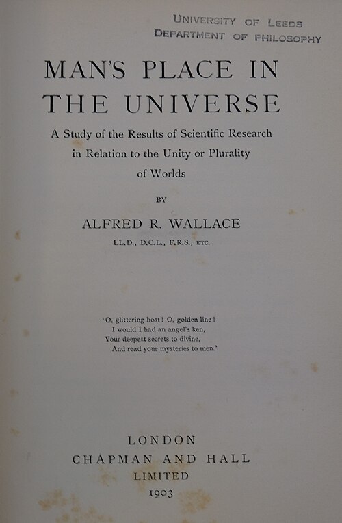 صفحة العنوان لكتاب مكانة الإنسان في الكون (1903)