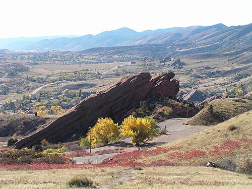 Layered feature in Red Rocks Park, Colorado. This has a different origin than ones on Mars, but it has a similar shape. Features in Red Rocks region were caused by uplift of mountains. Red Rocks park is famous for all the concerts that are held there.