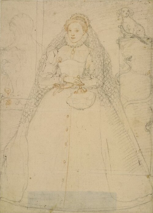 رسم تخطيطي أولي بالطباشير لصورة إليزابيث الأولى، زوكاري، حوالي عام 1575
