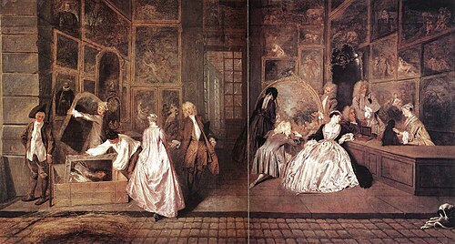 L'Enseigne de Gersaint، ج. 1720–1721، قصر شارلوتنبورغ، برلين