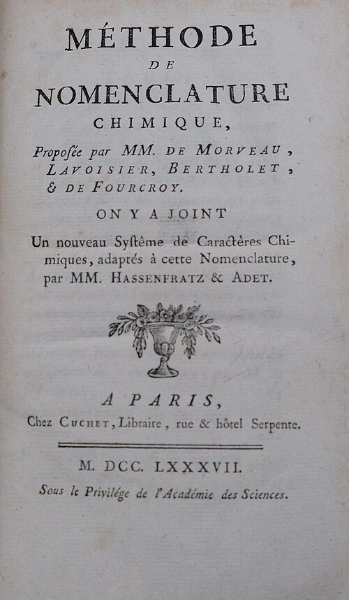 صفحة العنوان لـ "Méthode de Nomenclature Chimique"