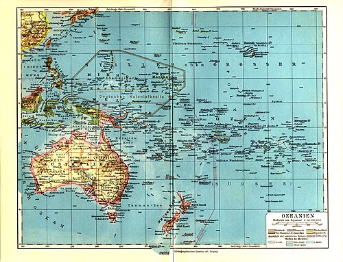 خريطة ألمانية تعود لعام 1932 تُظهر شمال شرق جزر ماريانا وشمال غرب جزر مارشال.