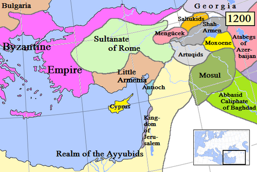 خريطة أرمينيا الصغرى والمناطق المحيطة بها في عام 1200