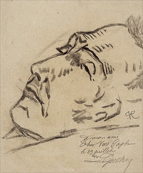 بول غاشيه، فان جوخ على فراش الموت، 1890، رسم لفان جوخ على فراش الموت بعد انتحاره.
