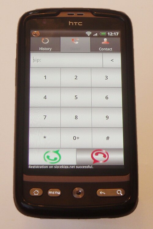 تطبيق Linphone يعمل على هاتف HTC Desire