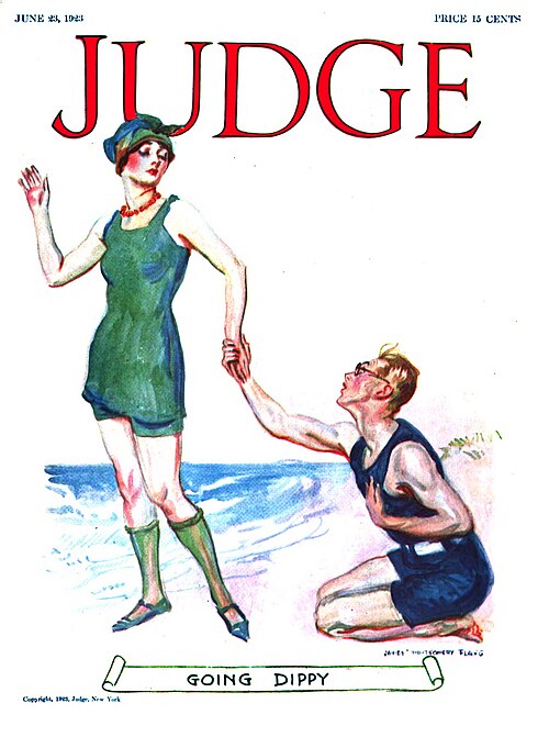 غلاف مجلة القاضي من عام 1923. كان فلاغ فنانًا غزير الإنتاج في تصميم أغلفة مجلة القاضي.