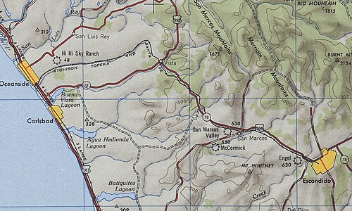 SR&nbsp;78 continues east from I-5 and turns slightly northeast before making a 90-degree turn southeast at the western junction with US&nbsp;395. SR&nbsp;78 and US&nbsp;395 continue southeast past Escondido, where SR&nbsp;78 turns south.