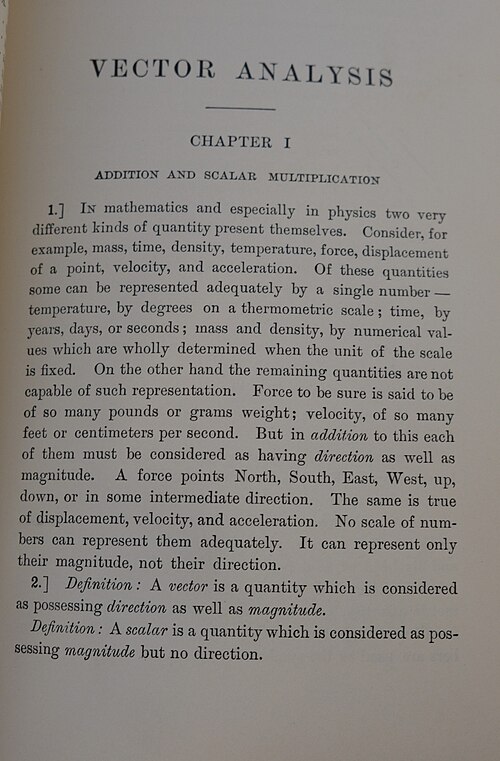 الصفحة الأولى من كتاب تحليل المتجهات (1907)