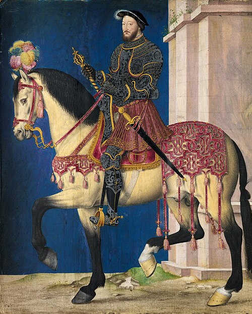 صورة فروسية لفرانسيس الأول، حوالي عام 1540، صورة مصغرة على رق، 27 × 22 سم، متحف اللوفر.