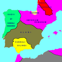 المناطق المخصصة أو التي ادعت ملكيتها للمجموعات البربرية في الفترة من 416 إلى 418