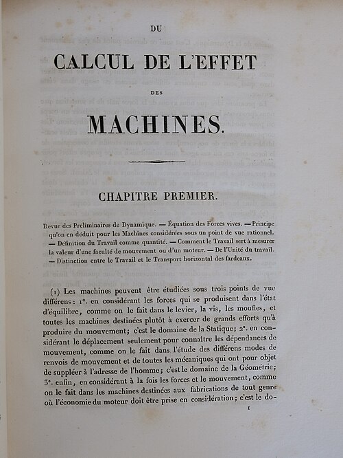 الصفحة الأولى من نسخة 1829 من "Du Calcul de L'Effet Des Machines"