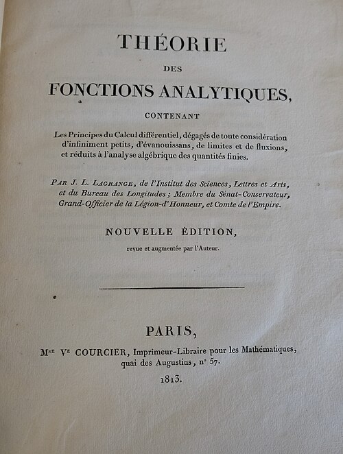 صفحة عنوان "Theorie des fonctions analytiques"