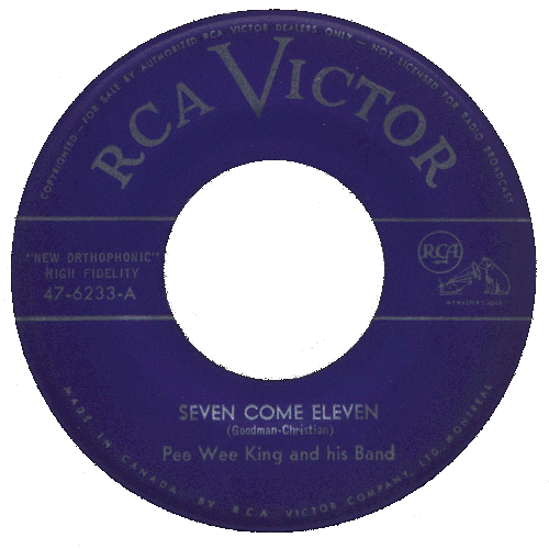أسطوانة كندية من خمسينيات القرن العشرين، بسرعة 45 دورة في الدقيقة، تحمل علامة RCA Victor.