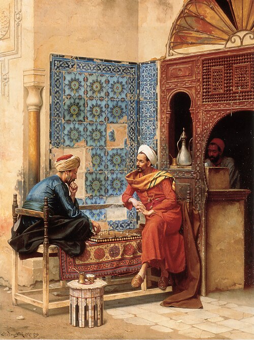 لعبة شطرنج بين ثعالبي وباخزاري، لوحة رسمها لودفيج دويتش عام 1896