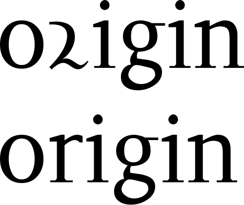 مقارنة بين حرف r المستدير وحرف r العادي في خط جامعة ليدز