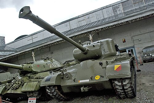 دبابة باتون M46A1 البلجيكية. واحدة من ثماني مركبات تم تأجيرها لبلجيكا في عام 1952، وقد تبرعت الولايات المتحدة بهذه الدبابة تحديداً إلى متحف الجيش الملكي في بروكسل في عام 1984.