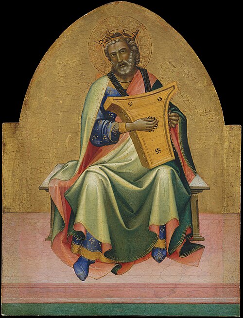 حوالي 1408-1410، إيطاليا. ديفيد يعزف على المزمار، لوحة للفنان لورينزو موناكو.