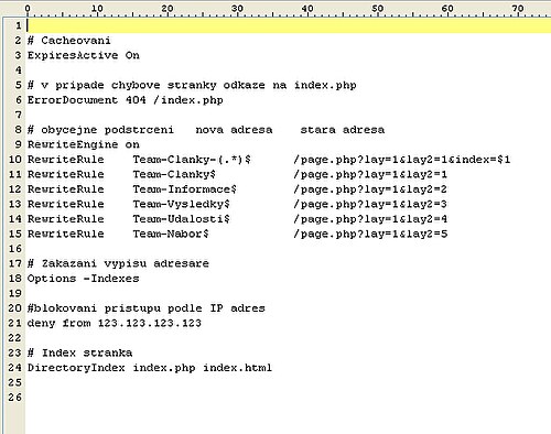 ملف .htaccess مفتوح في محرر نصوص