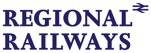 REGIONAL / RAILWAYS بخط serif مع سهم مزدوج مرتفع على حرف L