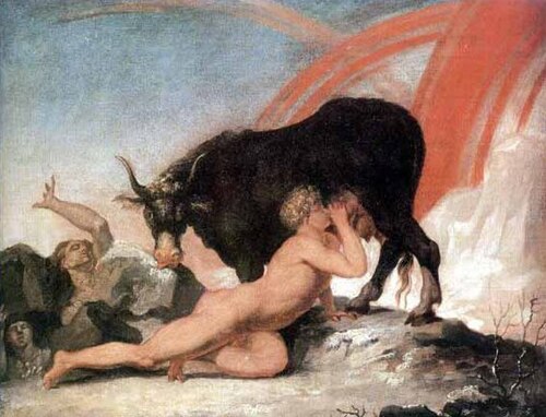 لوحة تعود لعام 1790 تصور يوتون يمير وهو يرضع من عنزة