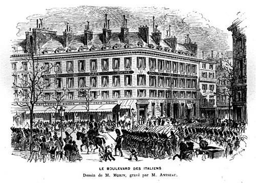مقهى ريش في شارع بوليفارد دي إيطاليان حوالي عام 1865