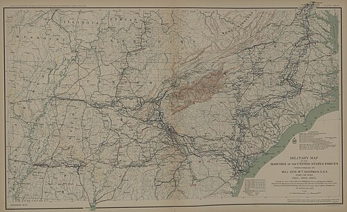 الخريطة 1: تقدم شيرمان: تينيسي وجورجيا وكارولاينا (1863-1865).