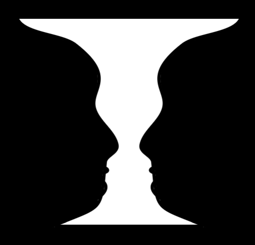 شكل غامض يمكن اعتباره إما مزهرية أو زوجًا من الوجوه.