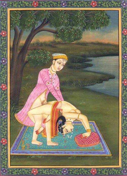 رسم توضيحي من كتاب كاماسوترا، يعود تاريخه إلى القرن التاسع عشر تقريباً