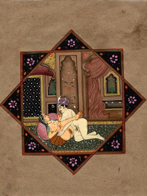 رسم توضيحي من كتاب كاماسوترا، يعود تاريخه إلى القرن التاسع عشر تقريباً