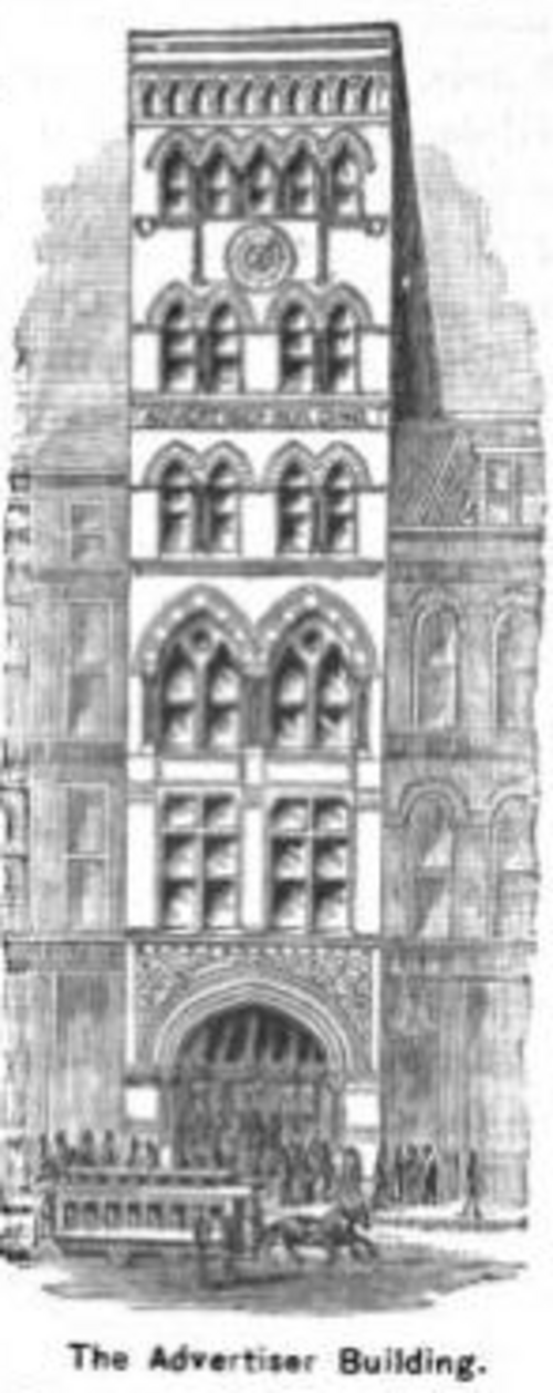 مبنى بوسطن أدفرتايزر حوالي عام 1886