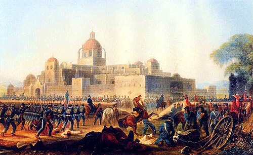 دير تشوروبوسكو في ذروة معركة تشوروبوسكو عام 1847، بريشة جيمس ووكر