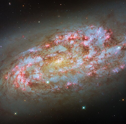 التقط تلسكوب هابل صورة للمجرة NGC1792 تُظهر كميات هائلة من انبعاثات خط هيدروجين ألفا باللون الأحمر، ناتجة عن سرب من النجوم الجديدة التي تُصدر الأشعة فوق البنفسجية. وتُصنف NGC1792 كمجرة حلزونية ناتجة عن انفجار نجمي.