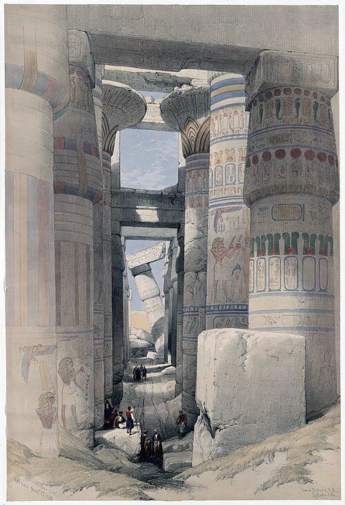 قاعة الأعمدة في حرم آمون رع، كما بدت في عام 1838 في الأراضي المقدسة وسوريا وإدوم والجزيرة العربية ومصر والنوبة