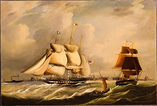 سفينة شراعية أمريكية بثلاثة صواري من تصميم ويليام جيمس بينيت، حوالي 1830-1840