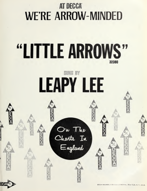 إعلان تجاري لأغنية ليبي لي المنفردة "Little Arrows" الصادرة عام 1968، نُشر في مجلة Cash Box.