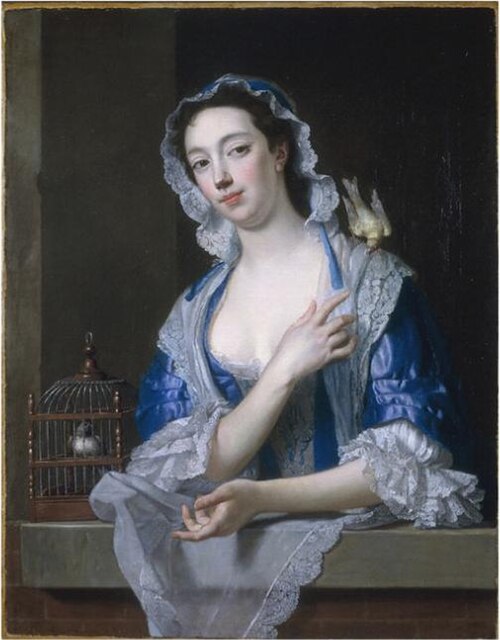 مارغريت ('بيغ') ووفينغتون، ممثلة، حوالي عام 1738 (متحف فيكتوريا وألبرت).