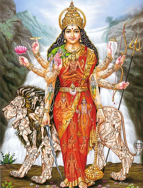 شكل دورجا الكوني، Adi Parashakti أو Mahadevi باعتبارها الإلهة العليا التي تشمل جميع الآلهة.