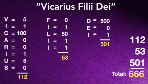 اللاتينية Gematria أو Isopsephy المستخدمة في vicarius filii dei.