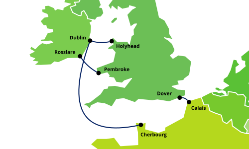 خريطة مسارات عبارات Irish Ferries