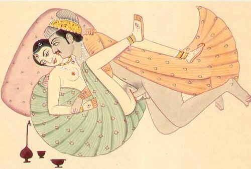 رسم توضيحي من كتاب كاماسوترا، يعود تاريخه إلى القرن التاسع عشر تقريباً