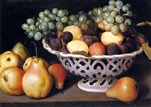 فيدي جاليزيا (1578–1630)، سلة فواكه مايوليكا (حوالي 1610)، مجموعة خاصة