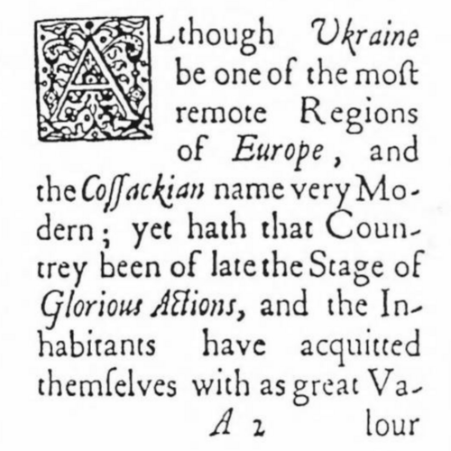 يحتوي كتاب "خطاب القوزاق" (1672)، الذي ترجمه إدوارد براون من الفرنسية، على أول ظهور معروف لكلمة "الأوكرانيين" في اللغة الإنجليزية.