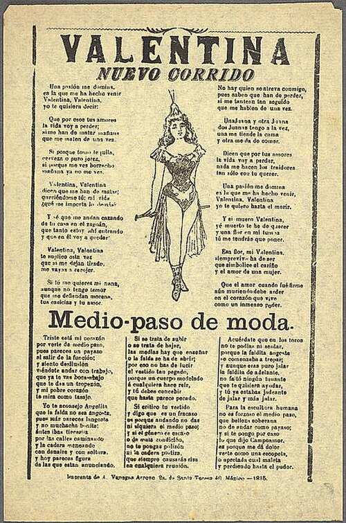 نوتات موسيقية لأغاني الكوريدو من عام 1915، في ذروة الثورة المكسيكية