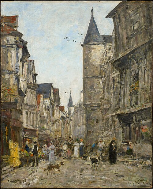 شارع سان رومان، روان (1895)، زيت على لوحة، 46 × 37.2 سم (18 1/8 × 14 5/8 بوصة)، الإطار: 67.9 × 59.7 × 5.4 سم (26 3/4 × 23 1/2 × 2 1/8 بوصة)، معهد كلارك للفنون