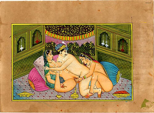 رسم توضيحي من كتاب كاماسوترا، يعود تاريخه إلى القرن التاسع عشر تقريباً